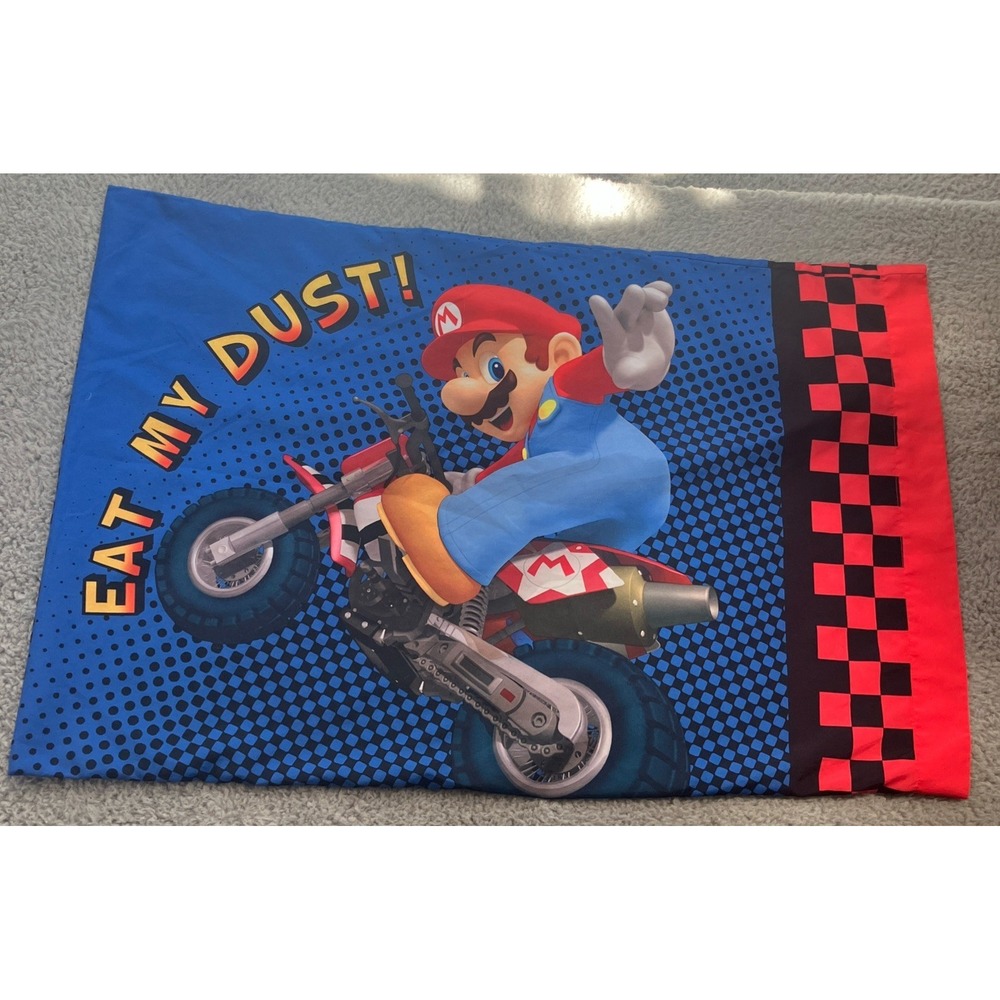 Nintendo Pillowcase‎ Mario Kart Wii Luigi Eat My Dust 2011 Kidcore Gamer Bedroom